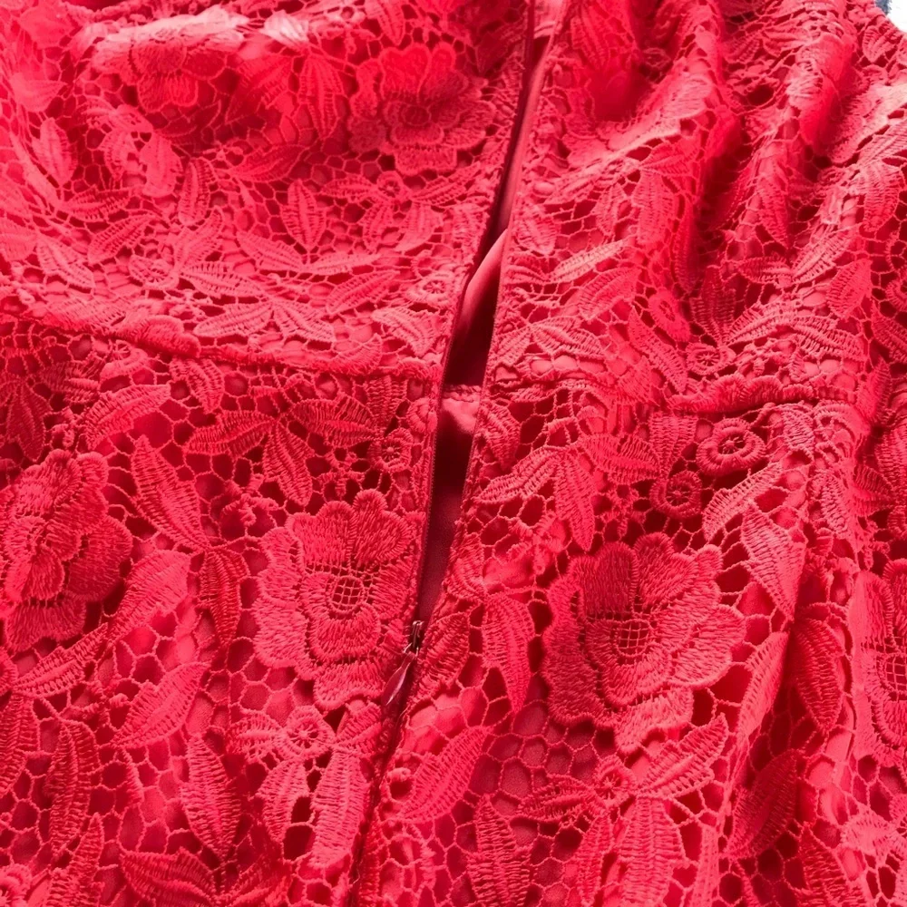 J. Crew Women’s Coral Sleeveless Sheath Midi Dress Floral Pattern Lace Size 14